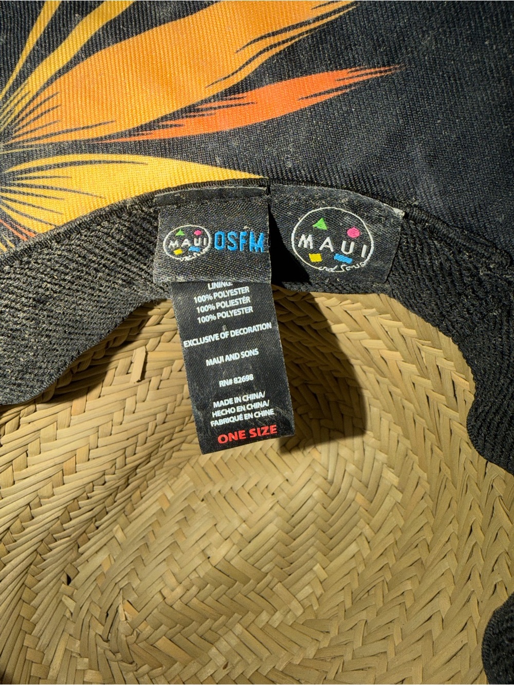 Maui and Sons Natural Straw Hat with Black Logo and Multicolor Trim - Picture 5 of 5